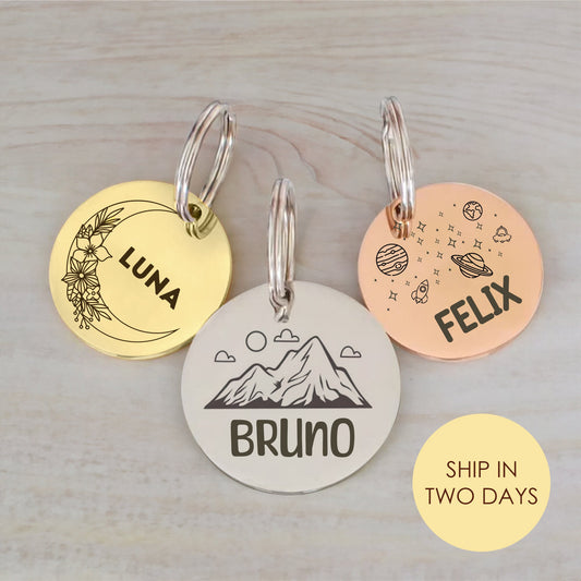 Customised Stainless Steel Pet ID Tag - Personalised with Your Pet's Name and Contact - Front and Back Engraving for Dogs and Cats