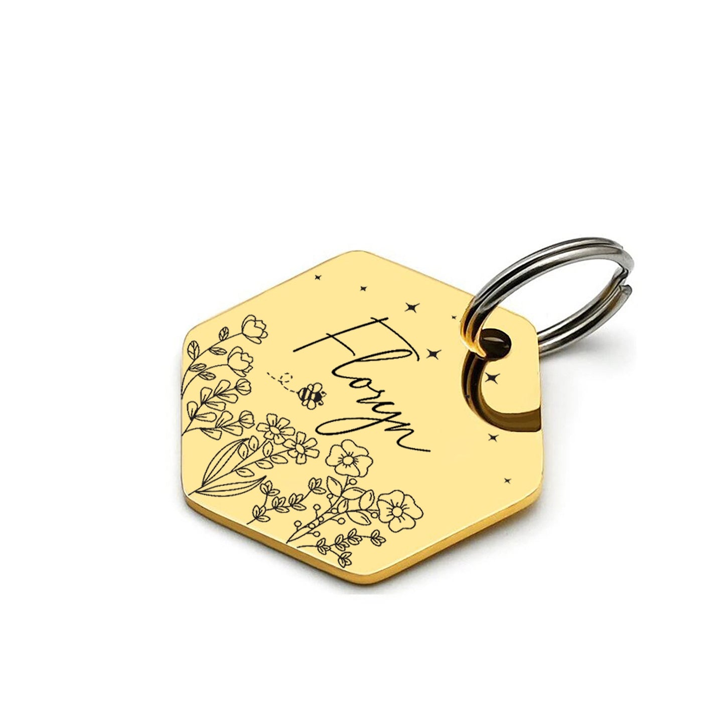Customised Stainless Steel Pet ID Tag - Hexagon Personalised with Your Pet's Name and Contact - Front and Back Engraving for Dogs and Cats