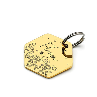 Customised Stainless Steel Pet ID Tag - Hexagon Personalised with Your Pet's Name and Contact - Front and Back Engraving for Dogs and Cats