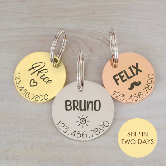 Customised Stainless Steel Pet ID Tag - Personalised with Your Pet's Name and Contact - Front and Back Engraving for Dogs and Cats