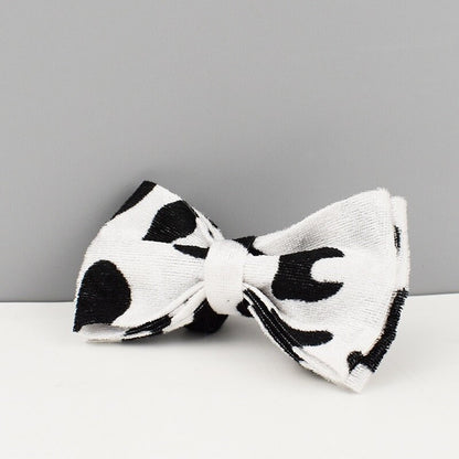 Custom Black White Cow Pattern Velvet Personalised Dog Collar, Matching Bowtie, Dog Leash, Roman Dog Harness & Dog Poop Bag