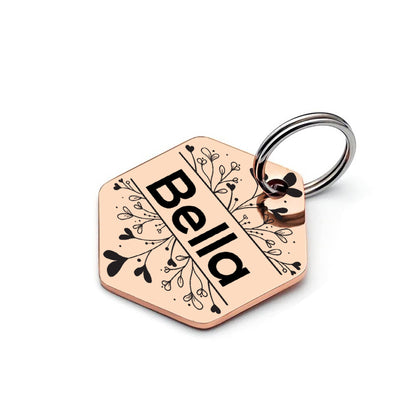 Customised Stainless Steel Pet ID Tag - Hexagon Personalised with Your Pet's Name and Contact - Front and Back Engraving for Dogs and Cats
