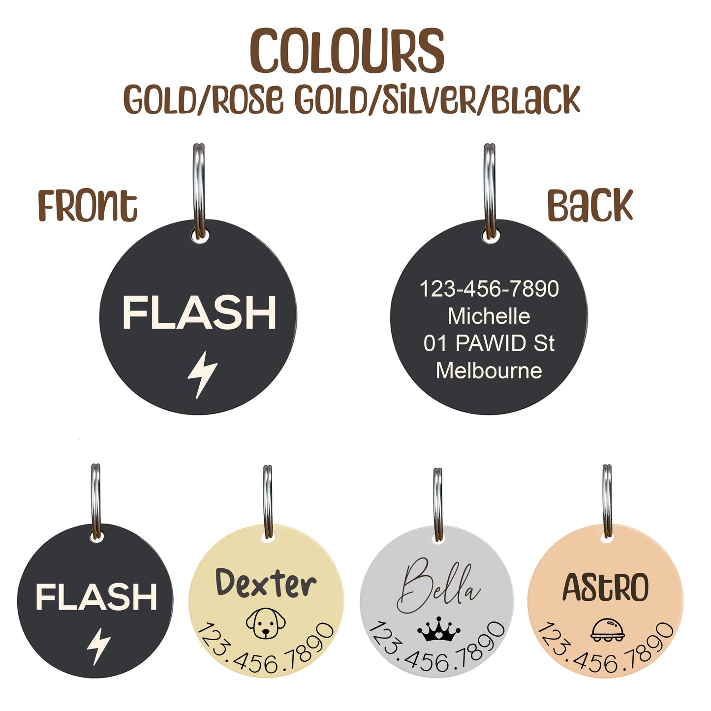 Customised Stainless Steel Pet ID Tag - Personalised with Your Pet's Name and Contact - Front and Back Engraving for Dogs and Cats