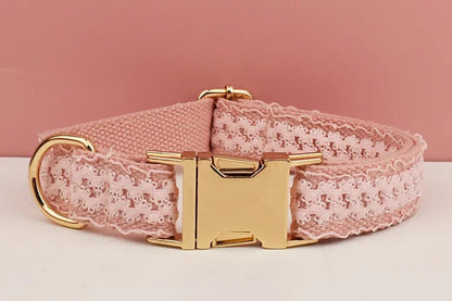 Wedding Dog Collar Custom Pink Lace Flower, Girl Dog Wedding Attire & Personalised Fancy Female Dog Harness Cute for Girl Dog Ring Bearers