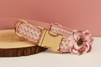 Wedding Dog Collar Custom Pink Lace Flower, Girl Dog Wedding Attire & Personalised Fancy Female Dog Harness Cute for Girl Dog Ring Bearers