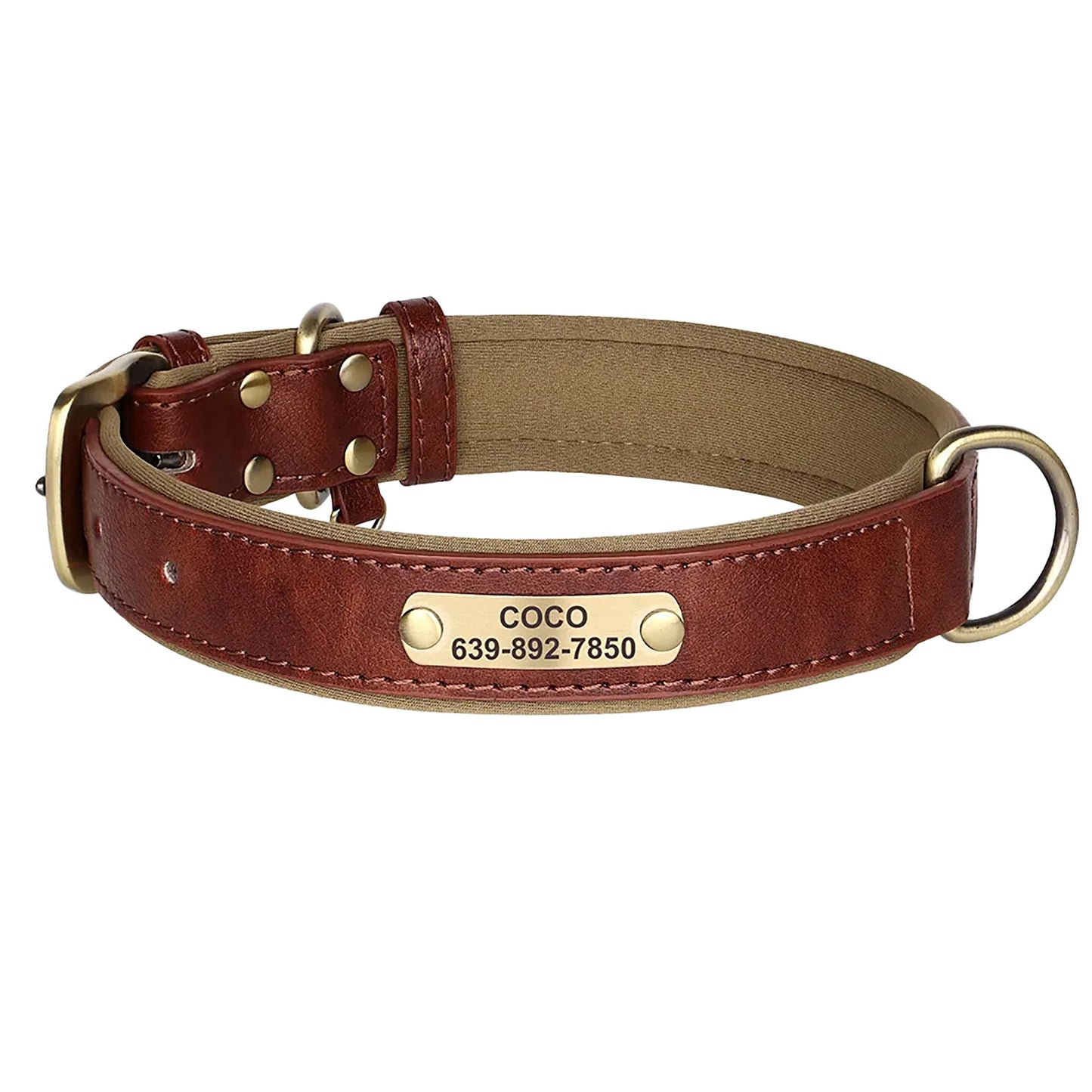 Personalised PU Leather Dog Collar Soft Padded Dog Collar with name plate