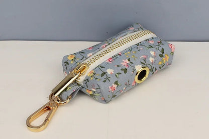 Blue Floral Personalised Dog Harness for Small, Medium, Large Dogs, Haze Blue Floral Custom Dog Collar, Bow, Flower, Poop Bag Holder