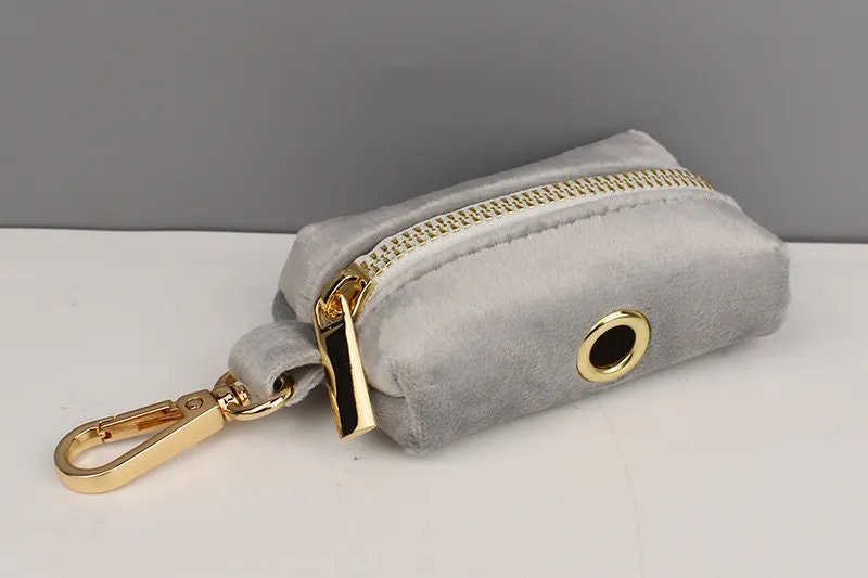 Grey Personalised Dog Harness for Small, Medium, Large Dogs, Grey Velvet Custom Dog Collar, Bow, Flower, Poop Bag Holder