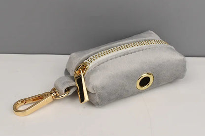 Grey Personalised Dog Harness for Small, Medium, Large Dogs, Grey Velvet Custom Dog Collar, Bow, Flower, Poop Bag Holder