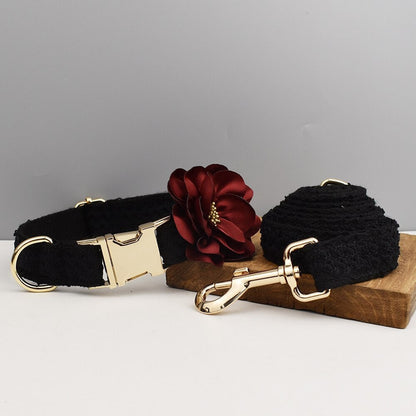 Custom Black Lace Personalised Fancy Wedding Dog Collar or Dog Flower, Dog Leash & H-Style Dog Harness for Small Medium Large Dogs
