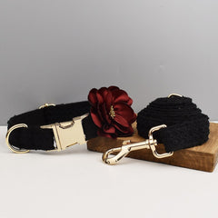 Custom Black Lace Personalized Fancy Wedding Dog Collar or Dog Flower, Dog Leash & H-Style Dog Harness for Small Medium Large Dogs