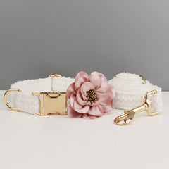 Custom White Lace Personalized Fancy Wedding Dog Collar or Dog Flower, Dog Leash & Roman Dog Harness for Small Medium Large Dogs