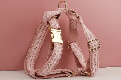 Wedding Dog Collar Custom Pink Lace Flower, Girl Dog Wedding Attire & Personalised Fancy Female Dog Harness Cute for Girl Dog Ring Bearers