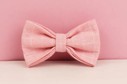 Custom Pink Plaid Personalised Dog Collar, Matching Dog Bowtie, Dog Leash, H-Style Dog Harness