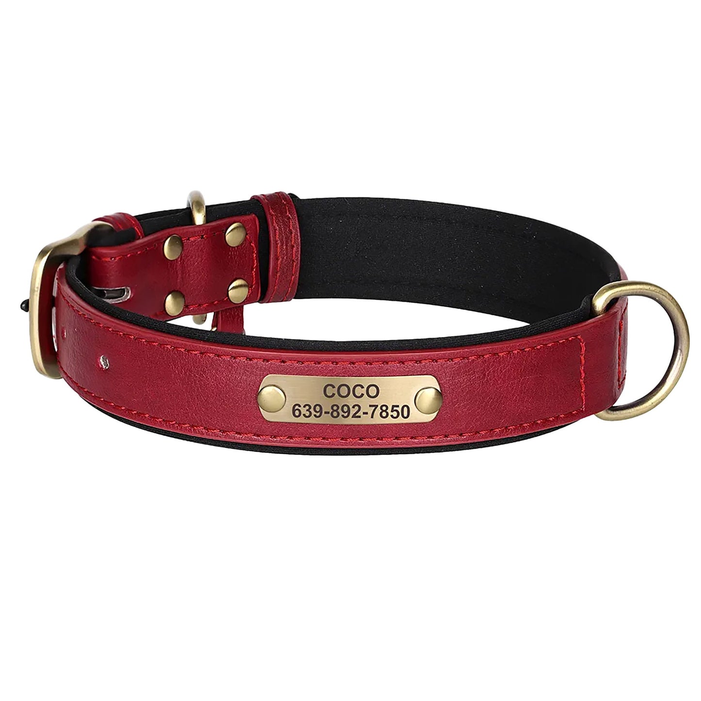 Personalised PU Leather Dog Collar Soft Padded Dog Collar with name plate