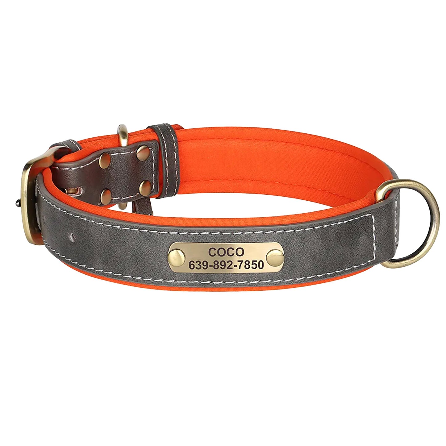 Personalised PU Leather Dog Collar Soft Padded Dog Collar with name plate