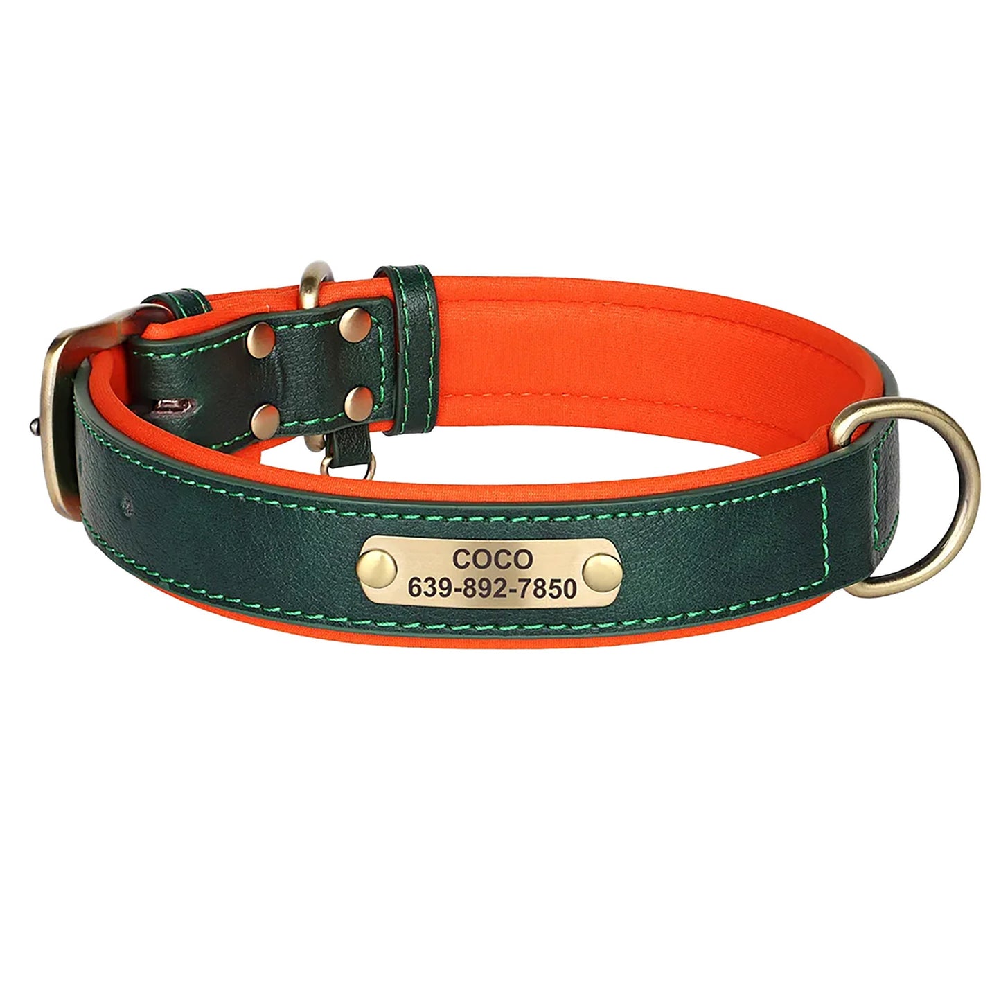 Personalised PU Leather Dog Collar Soft Padded Dog Collar with name plate