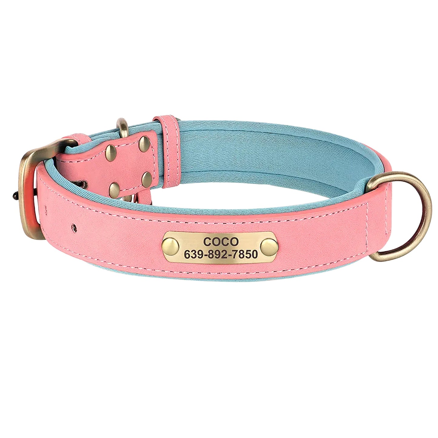 Personalised PU Leather Dog Collar Soft Padded Dog Collar with name plate
