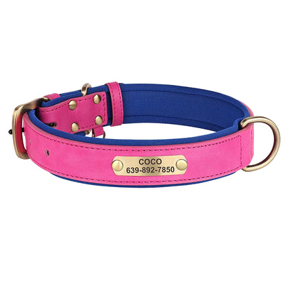 Personalised PU Leather Dog Collar Soft Padded Dog Collar with name plate