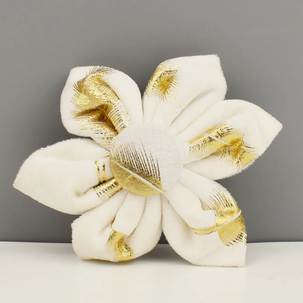 Cream Personalised Dog Harness for Small, Medium, Large Dogs, Cream with Golden Leaves Green Custom Dog Collar, Bow, Flower, Poop Bag Holder