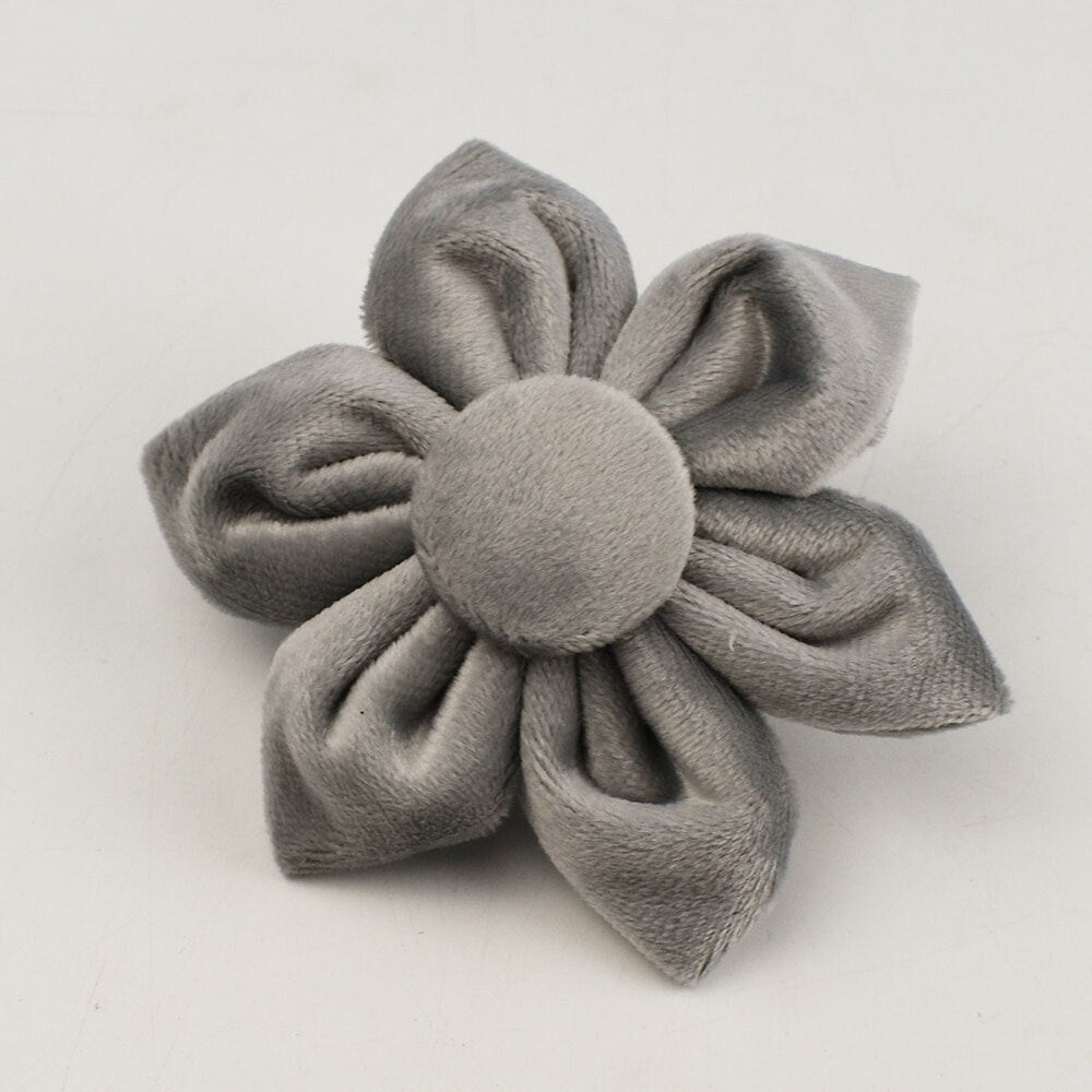 Grey Personalised Dog Harness for Small, Medium, Large Dogs, Grey Velvet Custom Dog Collar, Bow, Flower, Poop Bag Holder