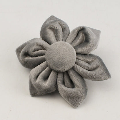 Grey Personalised Dog Harness for Small, Medium, Large Dogs, Grey Velvet Custom Dog Collar, Bow, Flower, Poop Bag Holder