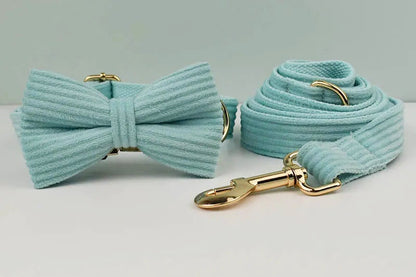 Personalised Lake Green Dog Collar or Checker Pattern, Custom Buckle with Name, for Formal, Wedding, H Harness, Bow, Leash