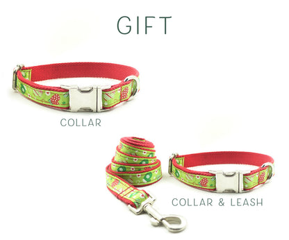 Personalised Dog Collar with Matching Leash and Bowtie in Joyful Christmas Design (Different Combo Available)
