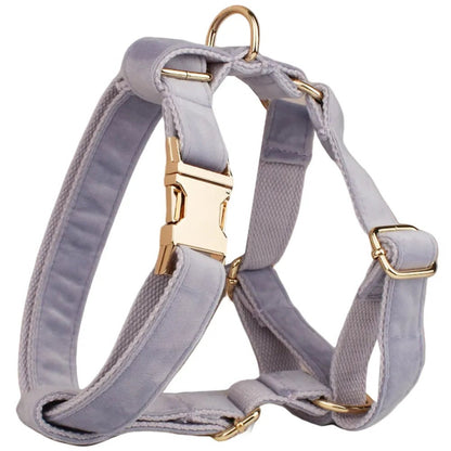 Custom Heather Purple Velvet Personalised Dog Collar, Matching Dog Bowtie, Dog Flower, Leash, H-Style Harness & Poop Bag