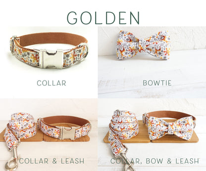 Personalised Dog Collar with Matching Leash and Bowtie in Joyful Christmas Design (Different Combo Available)
