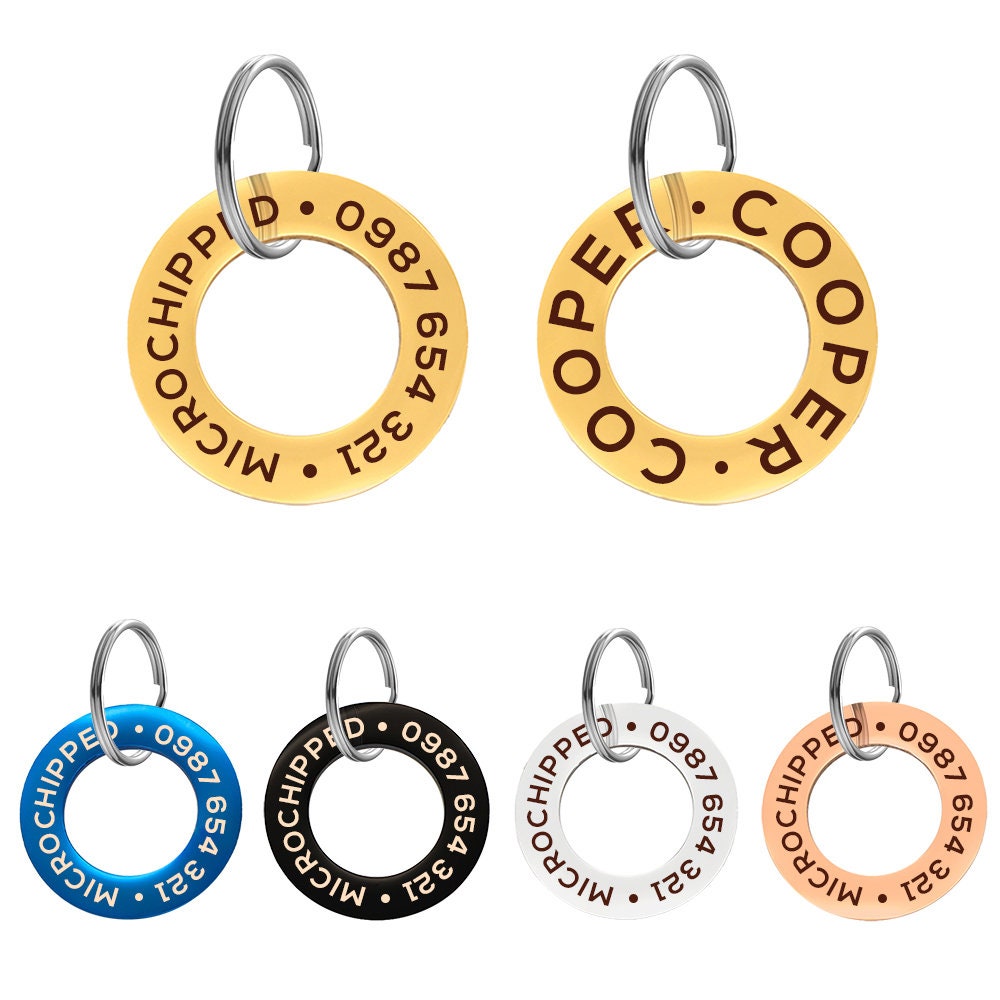 Customised Round Stainless Steel Pet ID Tag - Personalised with Your Pet's Name and Contact - Front and Back Engraving for Dogs and Cats