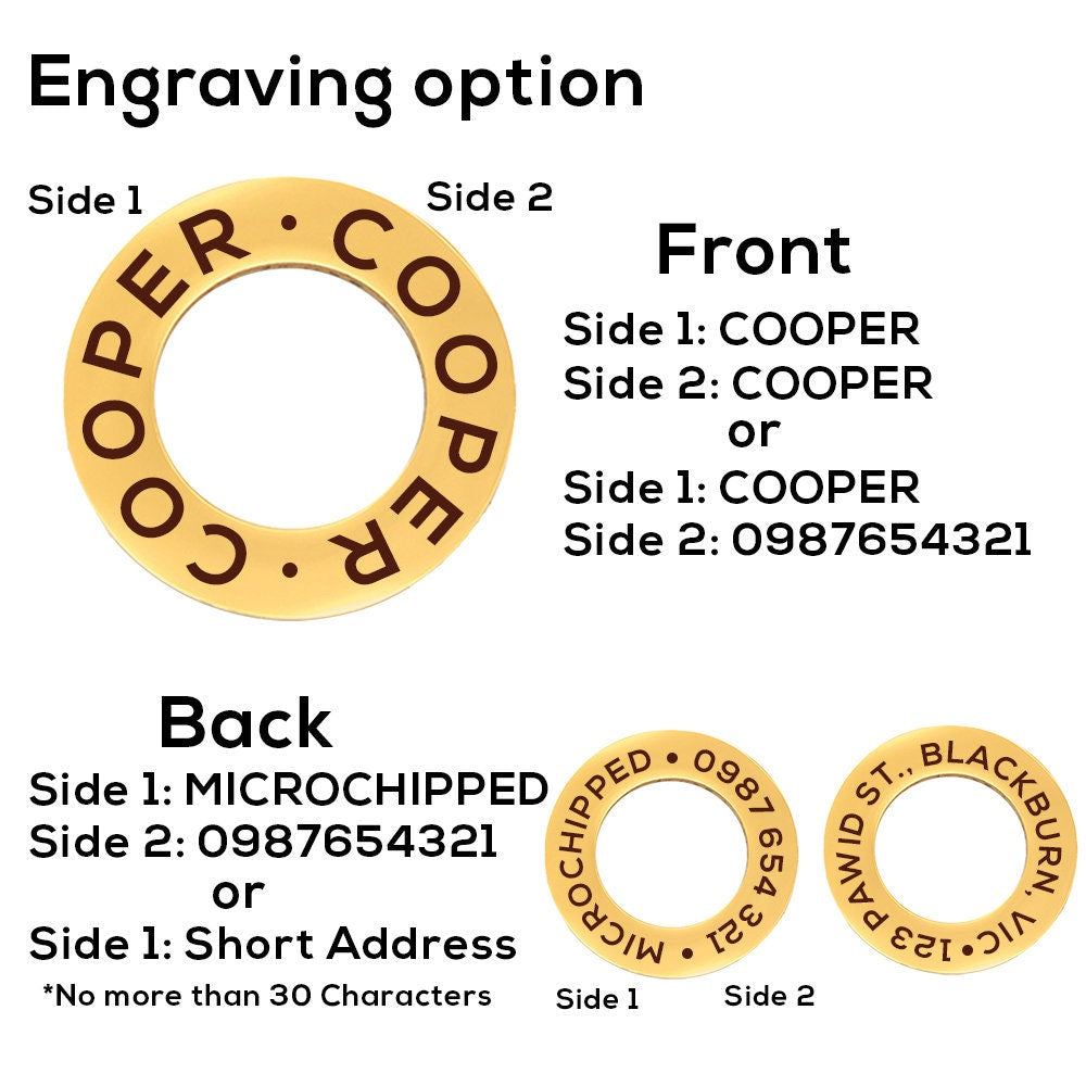 Customised Round Stainless Steel Pet ID Tag - Personalised with Your Pet's Name and Contact - Front and Back Engraving for Dogs and Cats