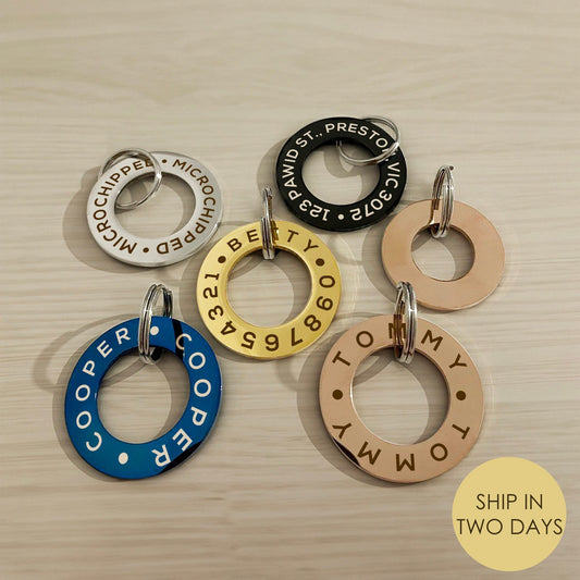 Customised Round Stainless Steel Pet ID Tag - Personalised with Your Pet's Name and Contact - Front and Back Engraving for Dogs and Cats