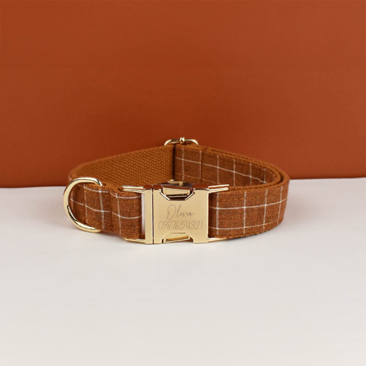Plaid Dog Collar, Personalised Tag, Plaid Tartan Dog Collar and Leash or Bow, Collar for Male Dog, Engraved Name on Dog Collar, Boy Collar