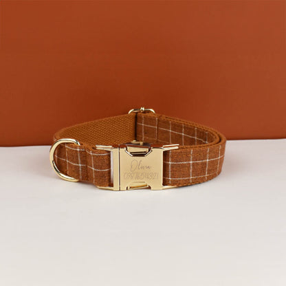 Plaid Dog Collar, Personalised Tag, Plaid Tartan Dog Collar and Leash or Bow, Collar for Male Dog, Engraved Name on Dog Collar, Boy Collar