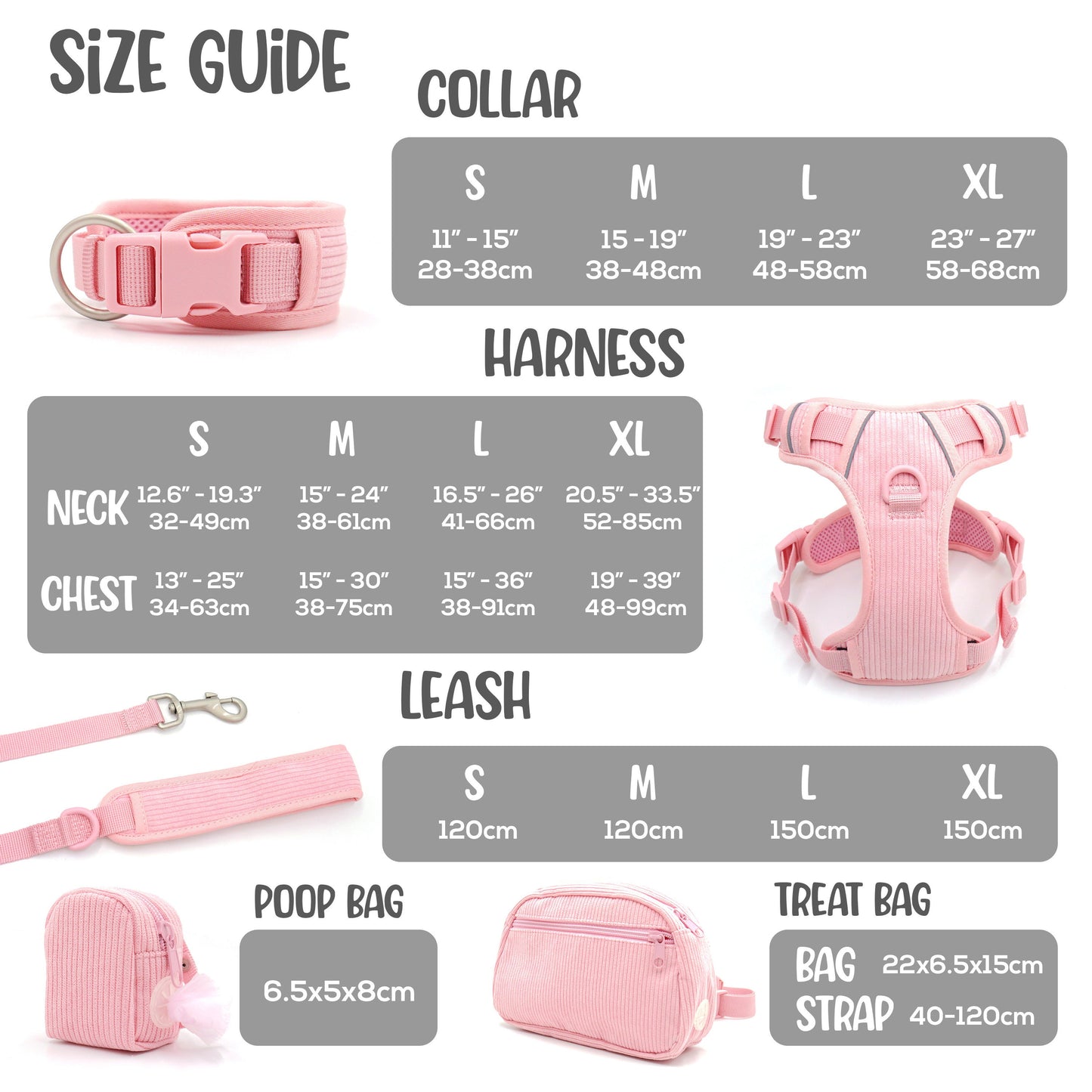 Personalised Dog Collar or Dog Harness Set - Pink No Pull Dog Harness - Dog Leash - Poop Bag Holder - Treat Bag