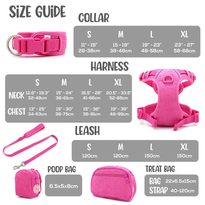 Personalised Dog Collar or Dog Harness Set - Hot Pink No Pull Dog Harness - Dog Leash - Poop Bag Holder - Treat Bag