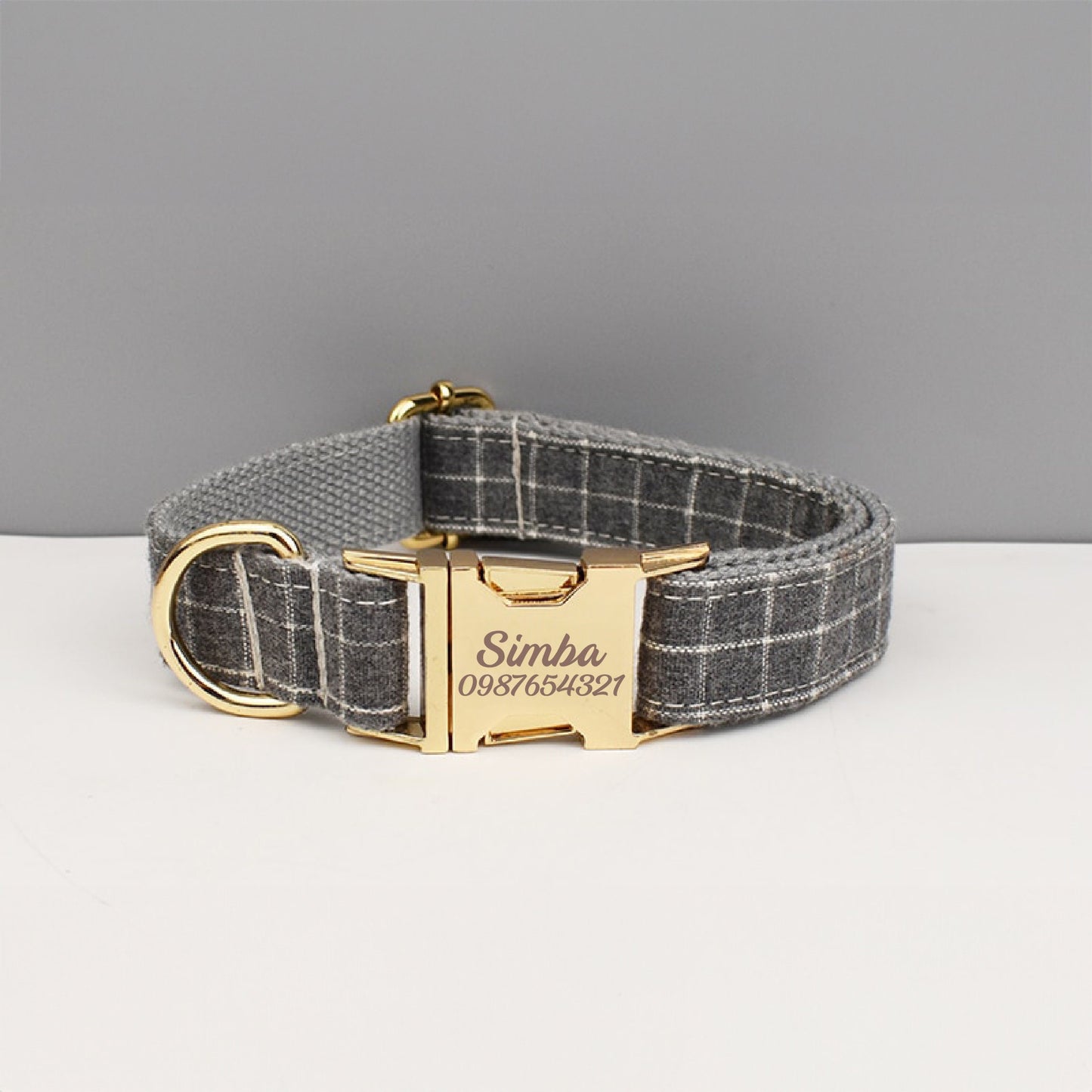Plaid Dog Collar, Personalised Tag, Plaid Tartan Dog Collar and Leash or Bow, Collar for Male Dog, Engraved Name on Dog Collar, Boy Collar