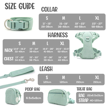 Personalised Dog Collar or Dog Harness Set - Mint Green No Pull Dog Harness - Dog Leash - Poop Bag Holder - Treat Bag
