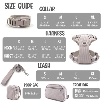 Personalised Dog Collar or Dog Harness Set - Grey No Pull Dog Harness - Dog Leash - Poop Bag Holder - Treat Bag