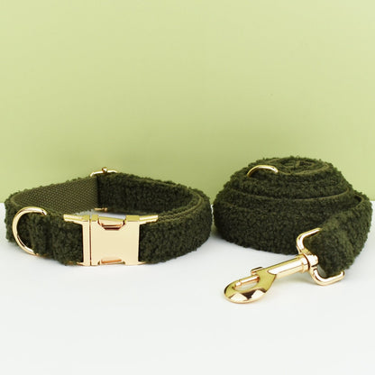 Green Dog Collar Personalised, Soft Fleece Custom Dog Harness with Engraved Name, Matching Leash, Bowtie for Small to Large Dogs, Cute Dog