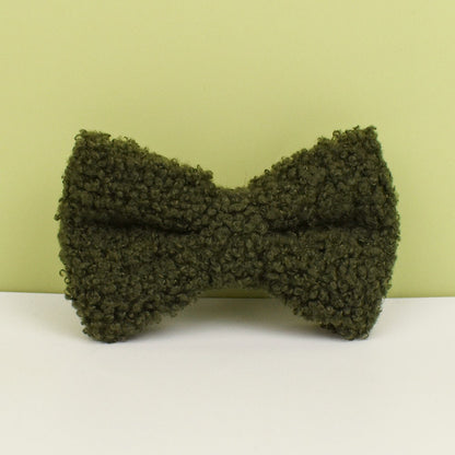 Personalised Dog Collar Leash Bowtie in Green Curly Fleece Fabric, Puppy Collar Bowtie, Handmade Dog Collar Leash Bowtie, Birthday Gift