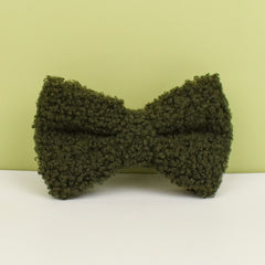 Personalized Dog Collar Leash Bowtie in Green Curly Fleece Fabric, Puppy Collar Bowtie, Handmade Dog Collar Leash Bowtie, Birthday Gift