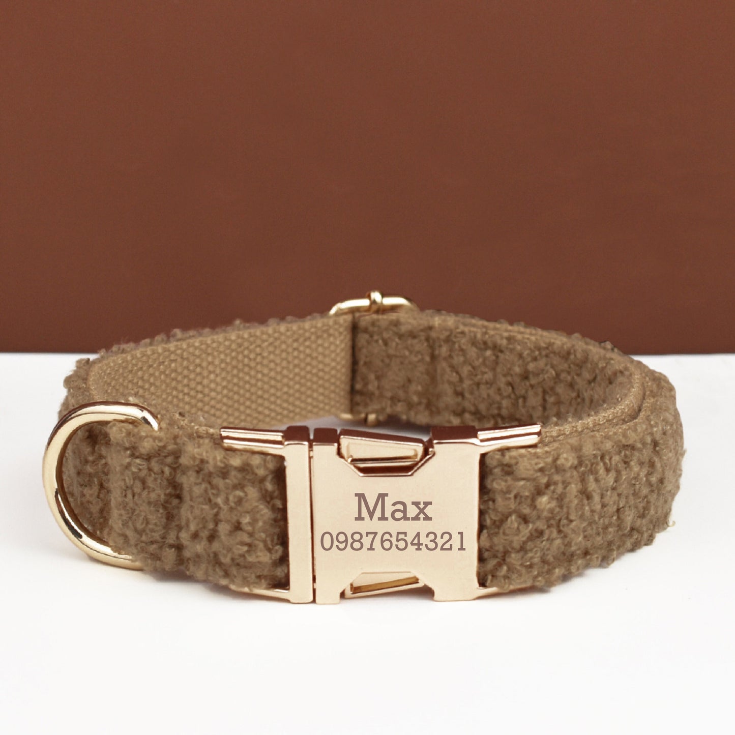 Personalised Dog Collar Leash Bowtie in Brown Curly Fleece Fabric, Puppy Collar Bowtie, Handmade Dog Collar Leash Bowtie, Birthday Gift