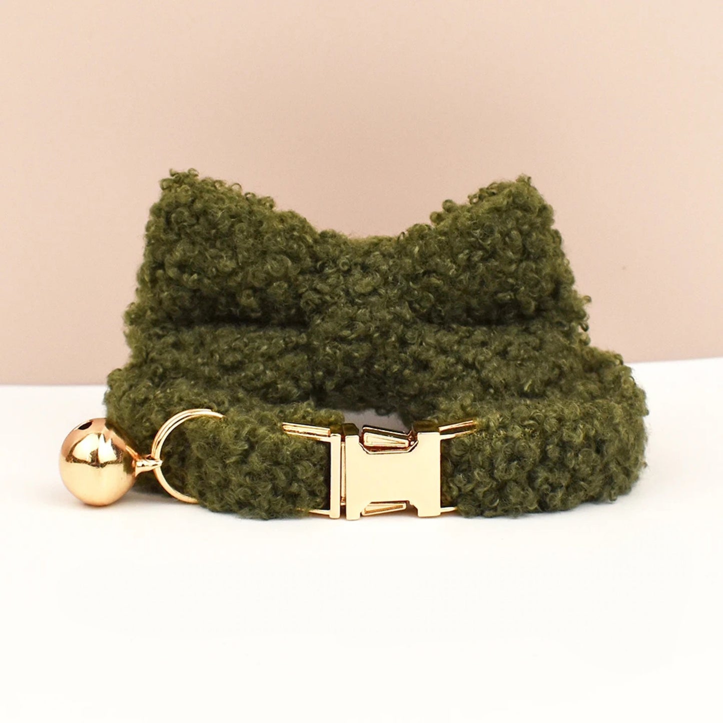 Teddy Bear Cat Collar, Personalised Tag, Fluffy Fleece Cat Collar with Bell or Bow, Collar for Male Cat, Engraved Name on Puppy Collar