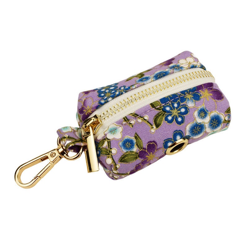 Custom Dog Harness in Purple Japanese Floral, Personalised Dog Collar with Name, Bowtie, Leash, H-Style Harness for Female Dog