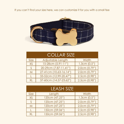 Plaid Dog Collar, Personalised Dog Bone Tag, Plaid Tartan Dog Collar and Leash, Collar for Male Dog, Engraved Name on Dog Collar, Boy Collar