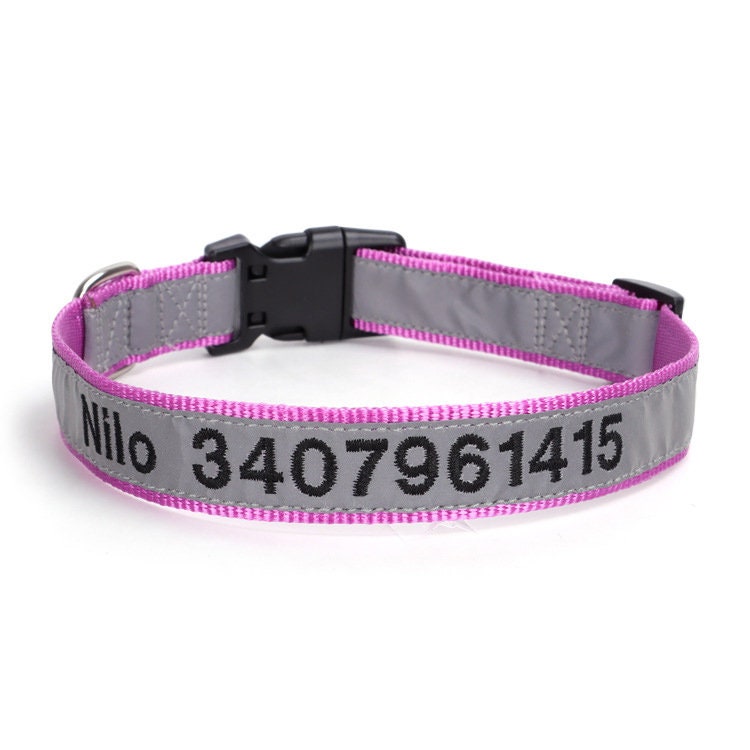 Personalised Embroidered Reflective Nylon Dog Collar, Custom Name for Small to Large Dog, Au, Us, Uk, Ca Fast Free Ship