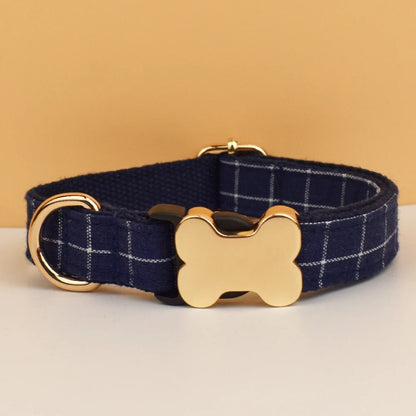 Plaid Dog Collar, Personalised Dog Bone Tag, Plaid Tartan Dog Collar and Leash, Collar for Male Dog, Engraved Name on Dog Collar, Boy Collar