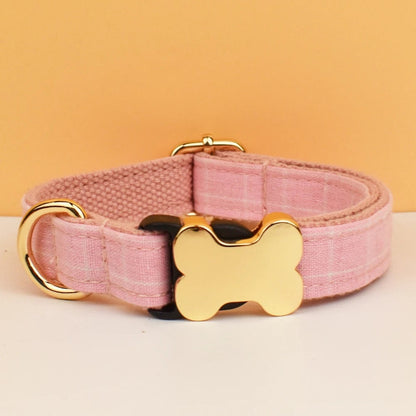 Plaid Dog Collar, Personalised Dog Bone Tag, Plaid Tartan Dog Collar and Leash, Collar for Male Dog, Engraved Name on Dog Collar, Boy Collar